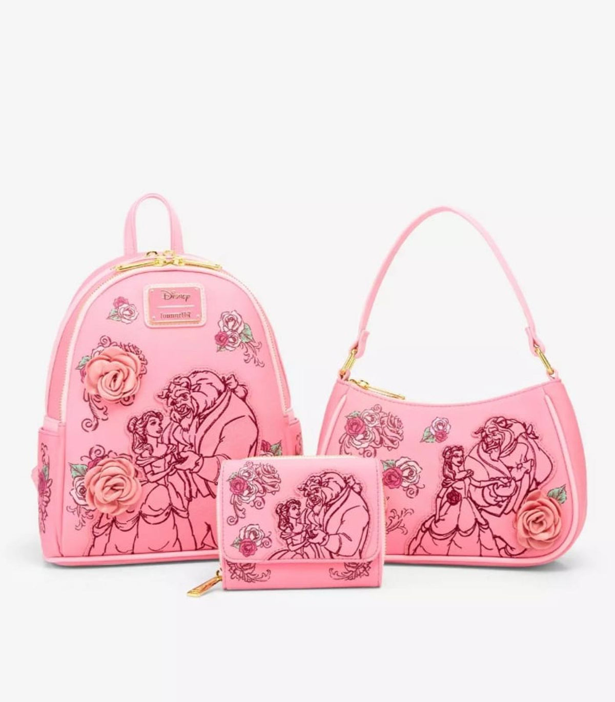 Loungefly Disney Beauty and the Beast Pink Roses Mini Backpack NWT