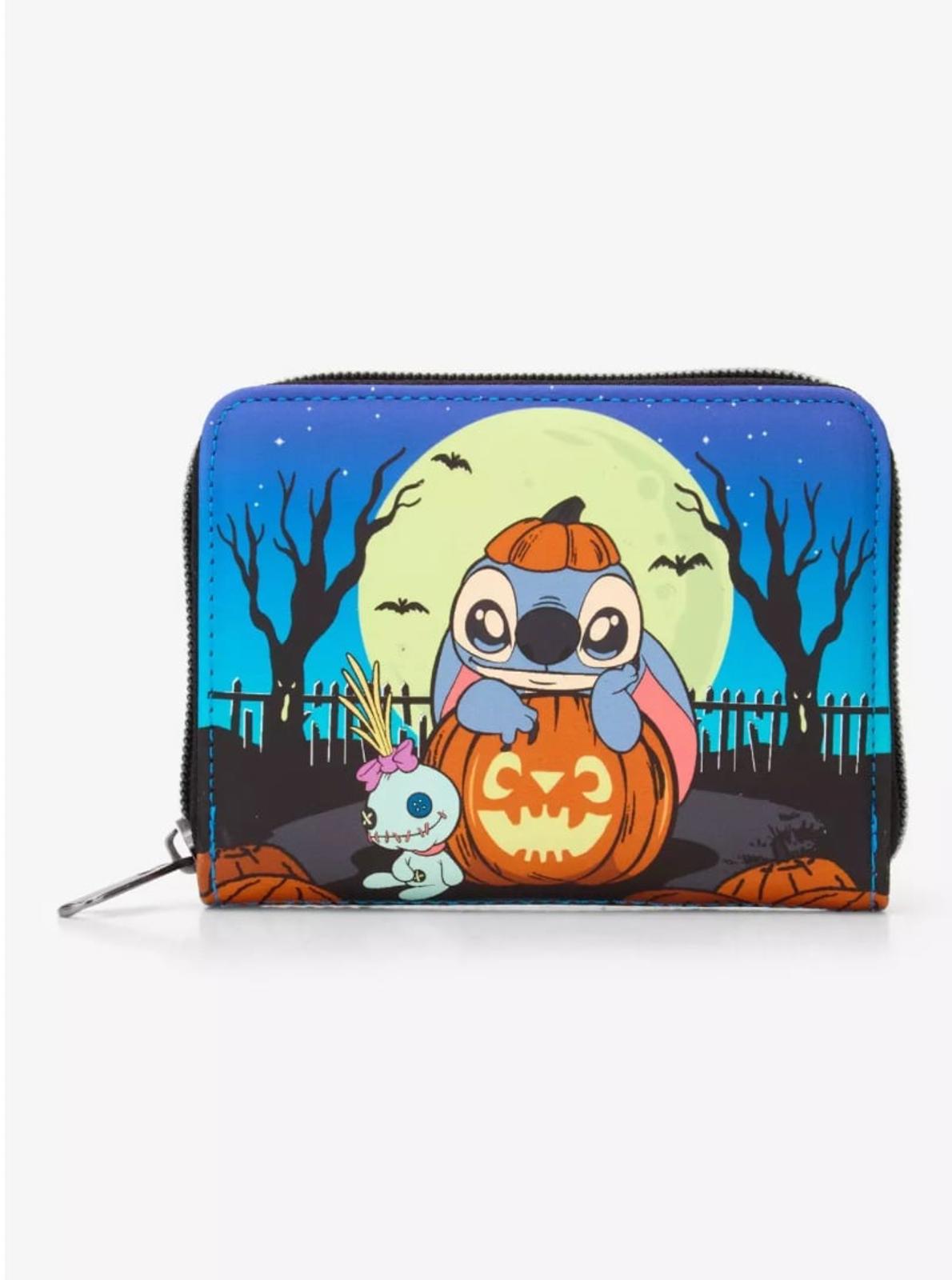 Loungefly Disney Stitch Pumpkin Glow-In-The-Dark Mini Zipper Wallet