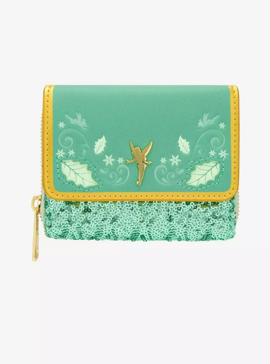 Loungefly Disney Tinker Bell Holiday Sequined Mini Zipper Wallet