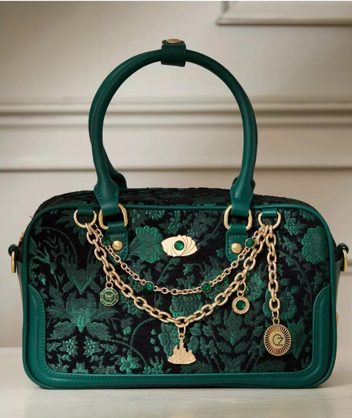 Wicked Oz Green Floral Handbag with Bag Chain