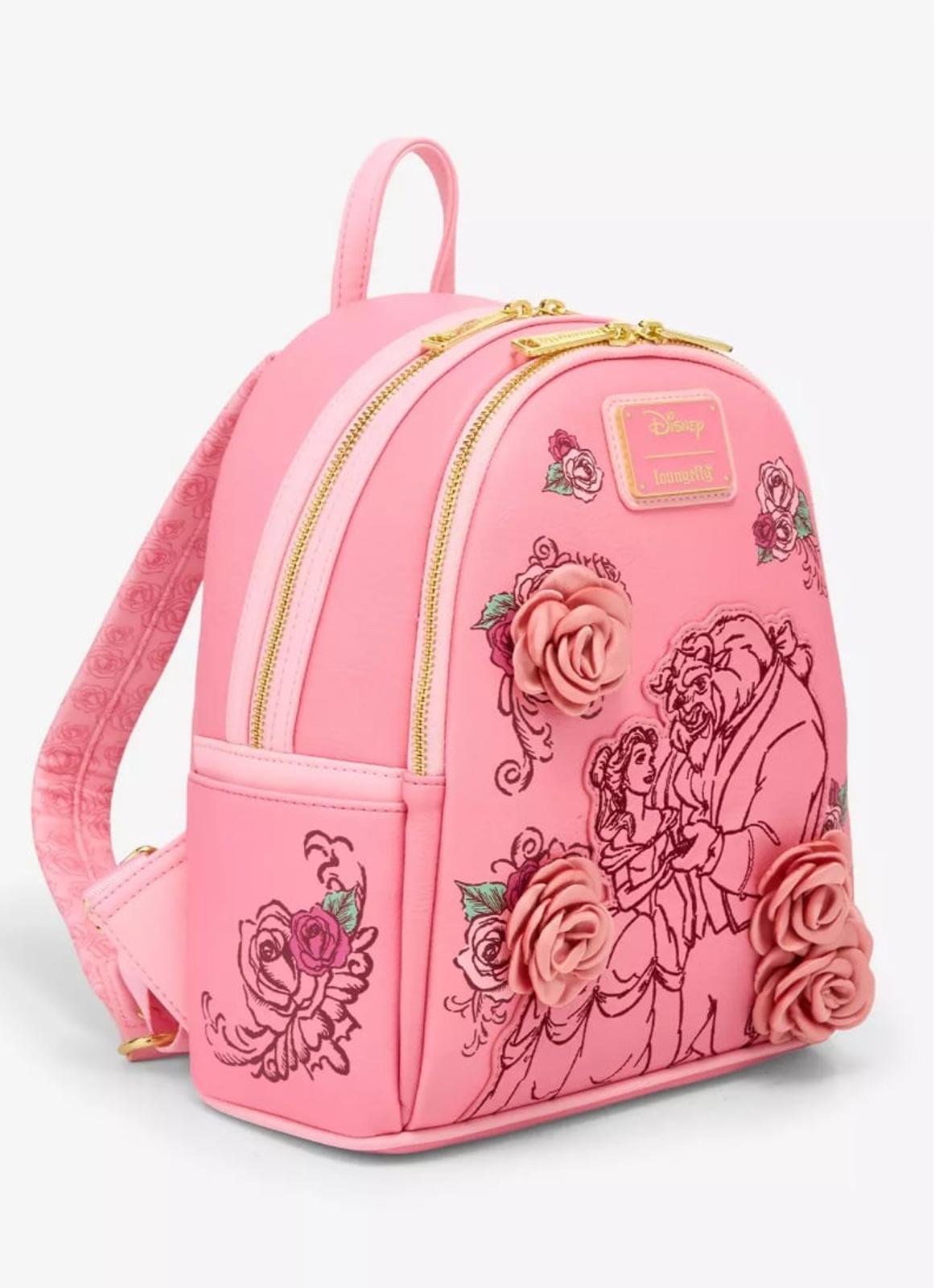 Loungefly Disney Beauty and the Beast Pink Roses Mini Backpack NWT