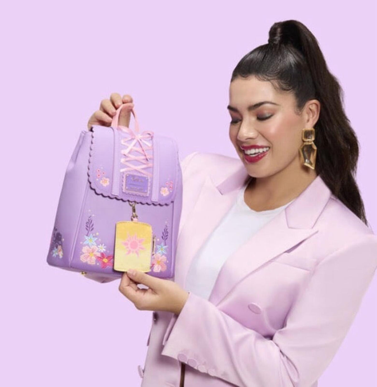 Loungefly Tangled Rapunzel Exclusive Floral Flap Mini Backpack with Coin Bag