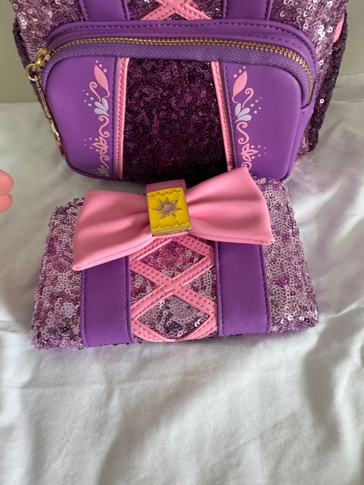 Loungefly Disney Princess Tangled Rapunzel Sequin Backpack & Wallet SET