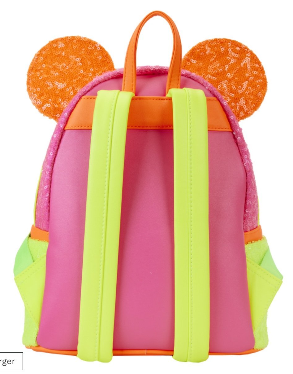 Loungefly Disney Minnie Mouse Color Block Neon Sequin Mini Backpack & Cardholder