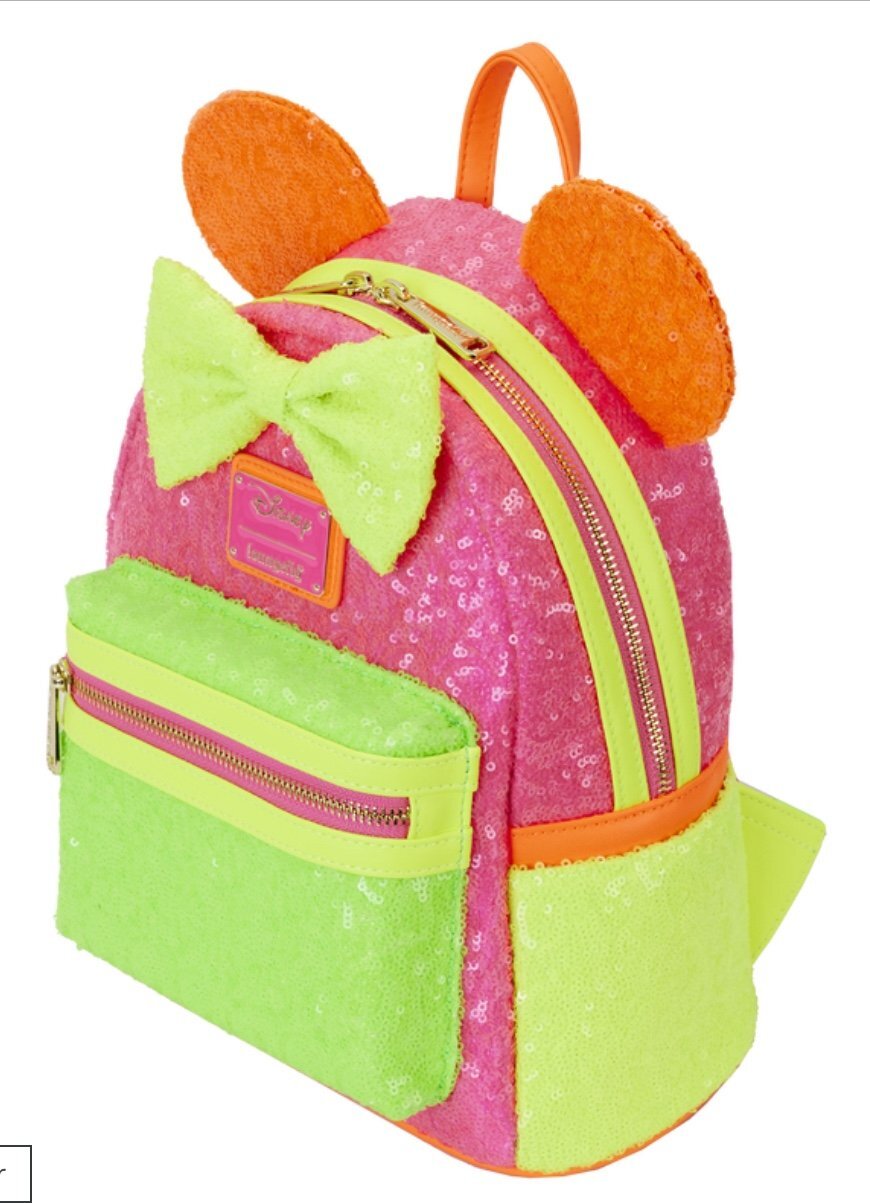 Loungefly Disney Minnie Mouse Color Block Neon Sequin Mini Backpack & Cardholder