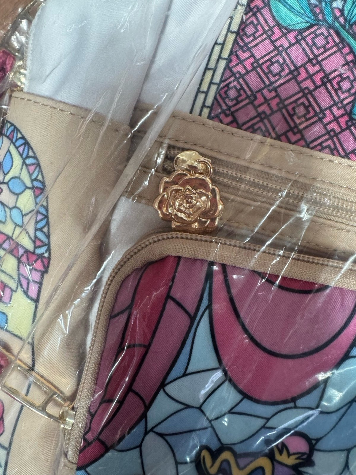 Disney Beauty and The Beast Stained Glass Portraits Backpack w/Rose Coin Purse