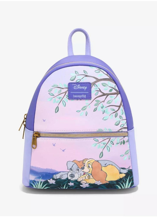 Loungefly Lady and the Tramp Purple Sunset Mini Backpack