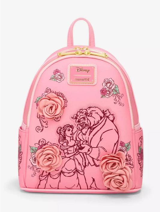 Loungefly Disney Beauty and the Beast Pink Roses Mini Backpack NWT