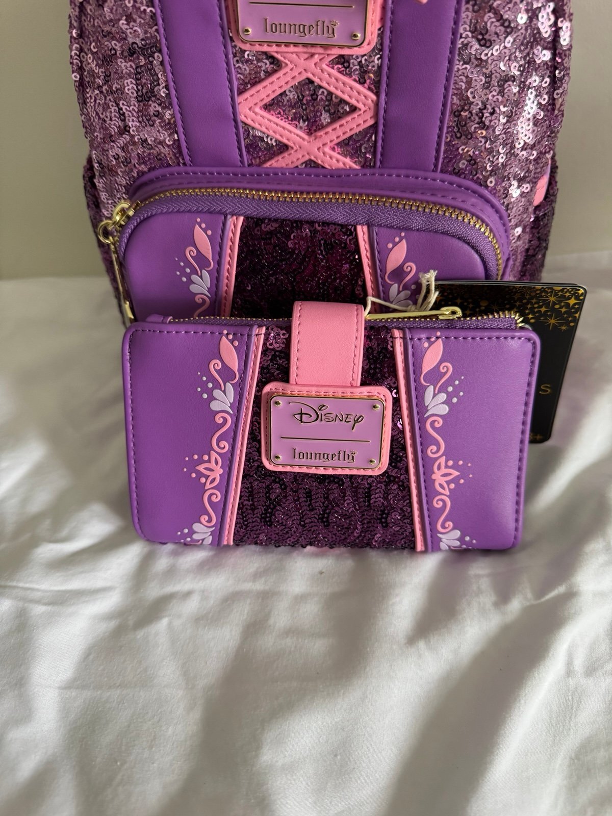 Loungefly Disney Princess Tangled Rapunzel Sequin Backpack & Wallet SET