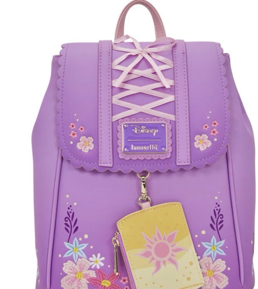 Loungefly Tangled Rapunzel Exclusive Floral Flap Mini Backpack with Coin Bag
