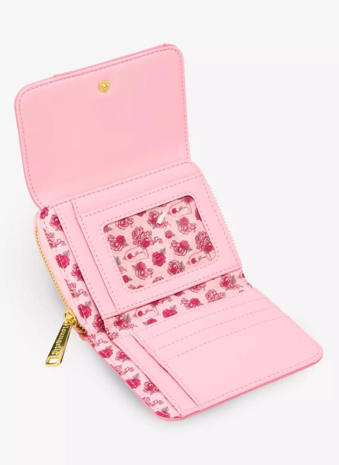 Loungefly Disney Beauty and the Beast Pink Roses Zip Wallet