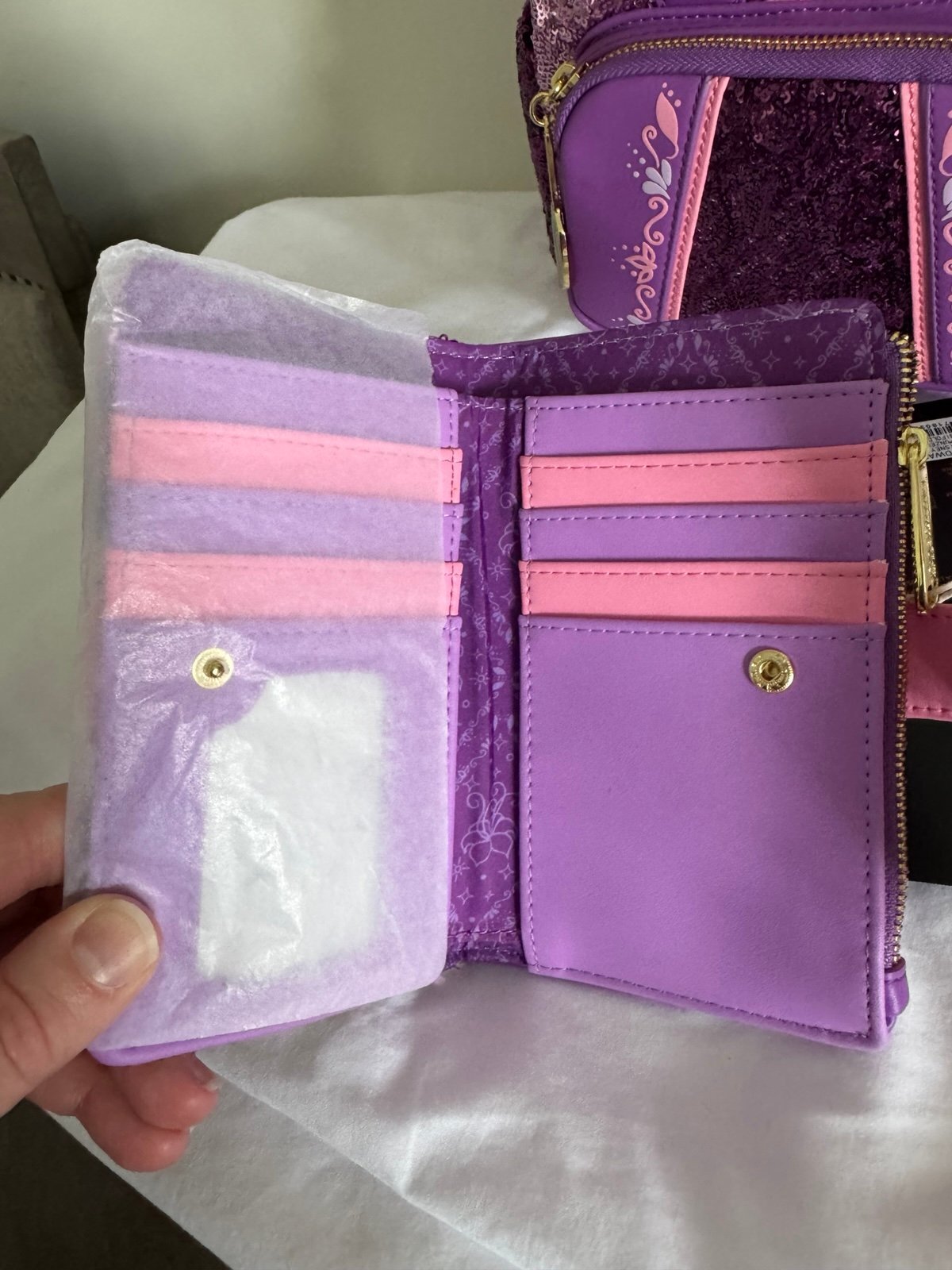 Loungefly Disney Princess Tangled Rapunzel Sequin Backpack & Wallet SET
