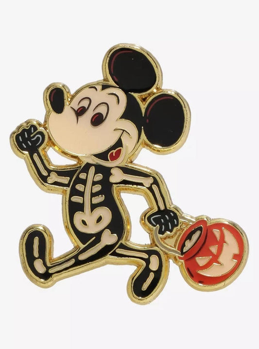 Loungefly Disney Mickey Mouse Skeleton Trick or Treat Enamel Pin