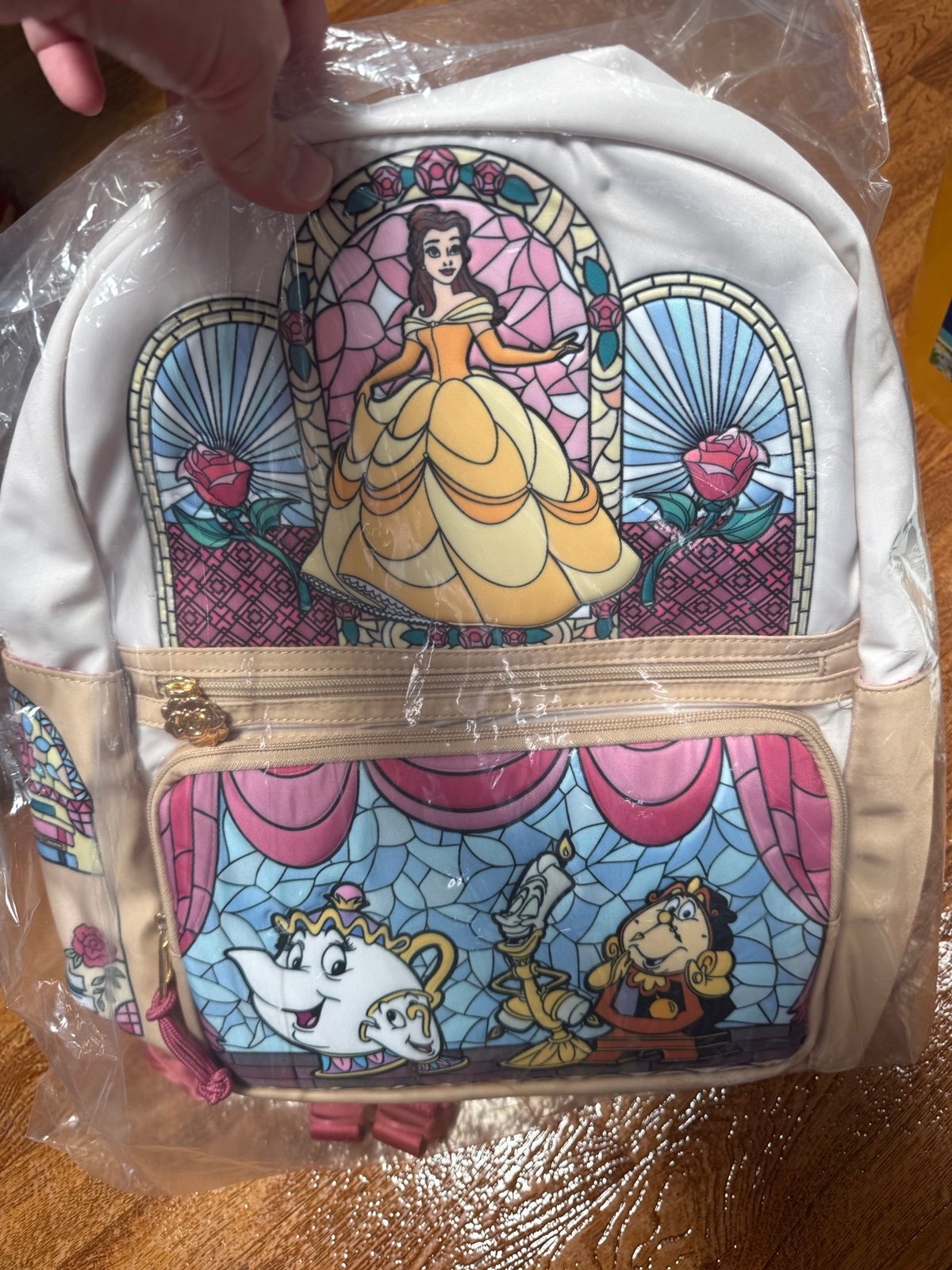 Disney Beauty and The Beast Stained Glass Portraits Backpack w/Rose Coin Purse
