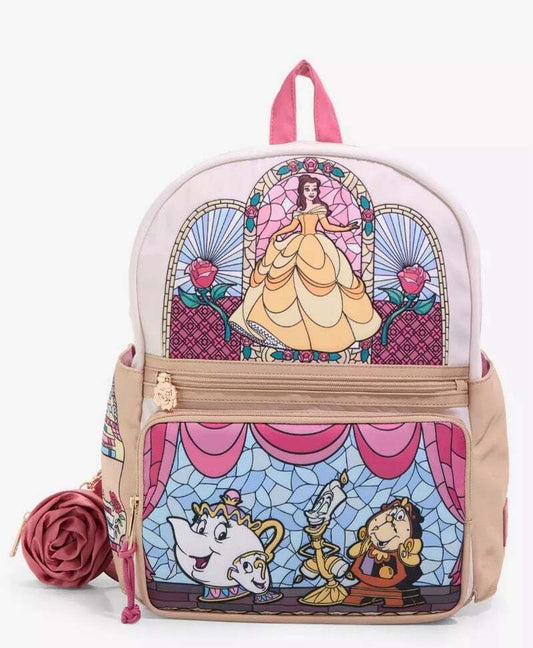 Disney Beauty and The Beast Stained Glass Portraits Backpack w/Rose Coin Purse