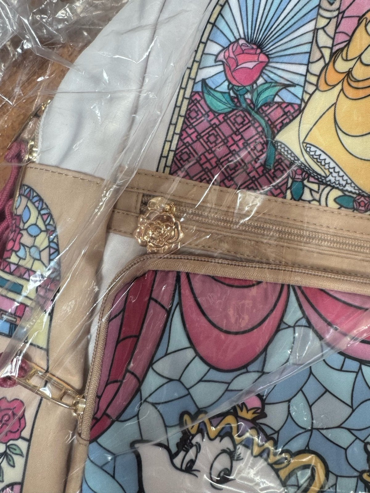 Disney Beauty and The Beast Stained Glass Portraits Backpack w/Rose Coin Purse