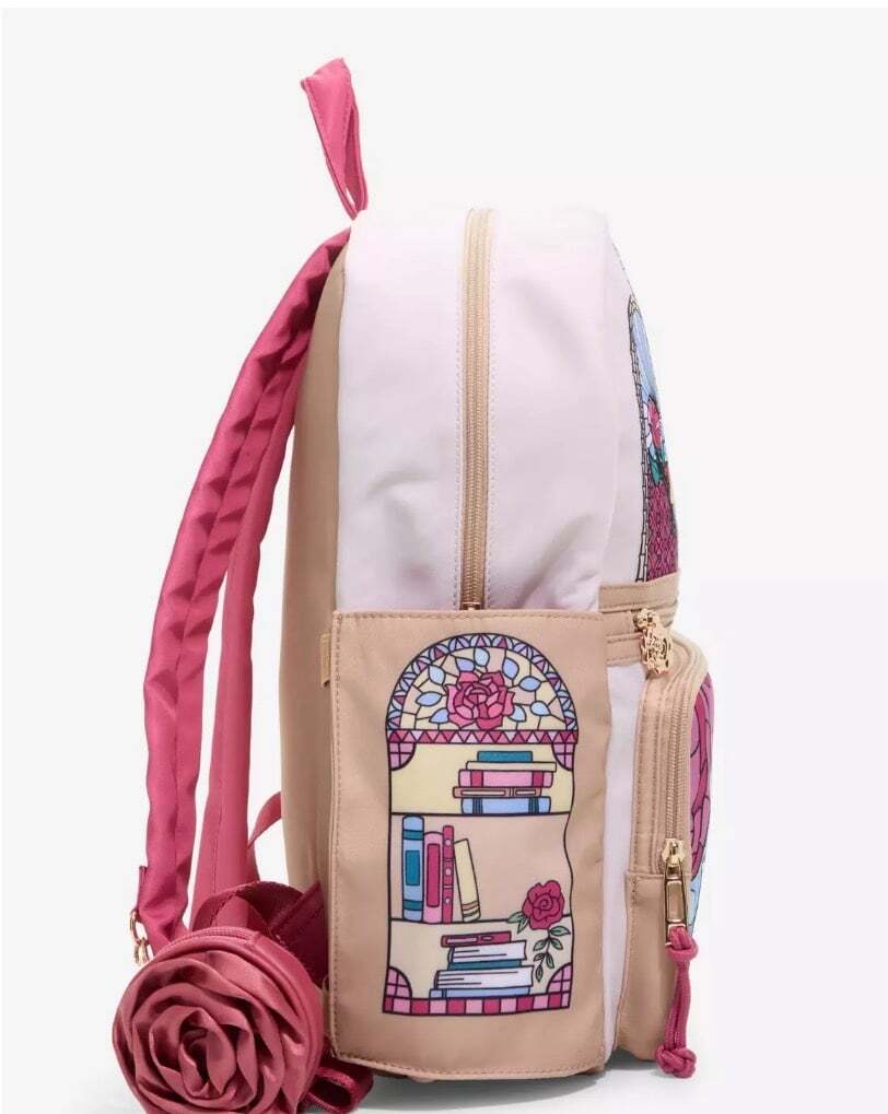Disney Beauty and The Beast Stained Glass Portraits Backpack w/Rose Coin Purse