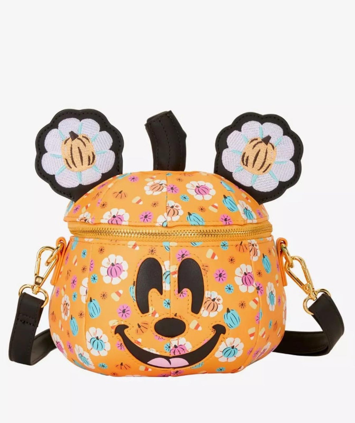 Loungefly Disney Mickey Floral Pumpkin Figural Crossbody Bag