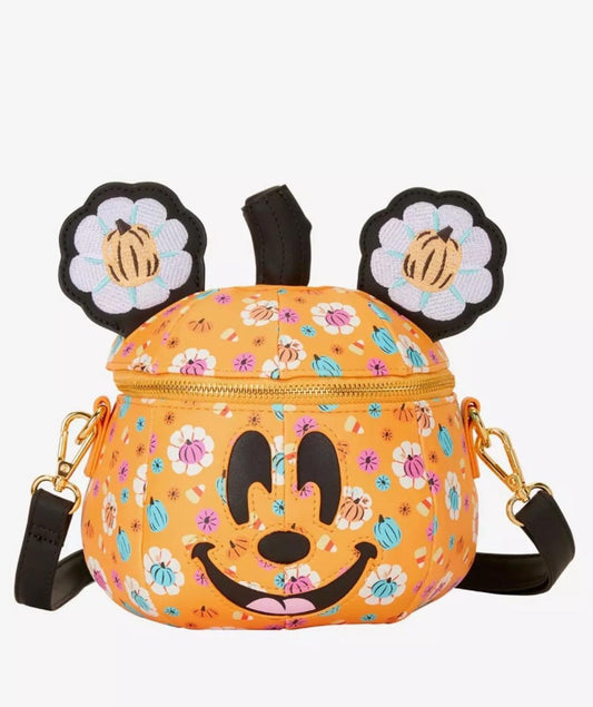 Loungefly Disney Mickey Floral Pumpkin Figural Crossbody Bag