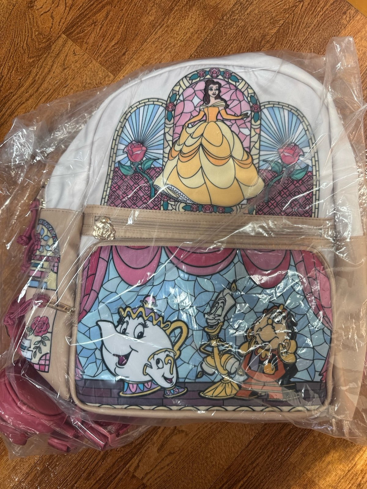 Disney Beauty and The Beast Stained Glass Portraits Backpack w/Rose Coin Purse
