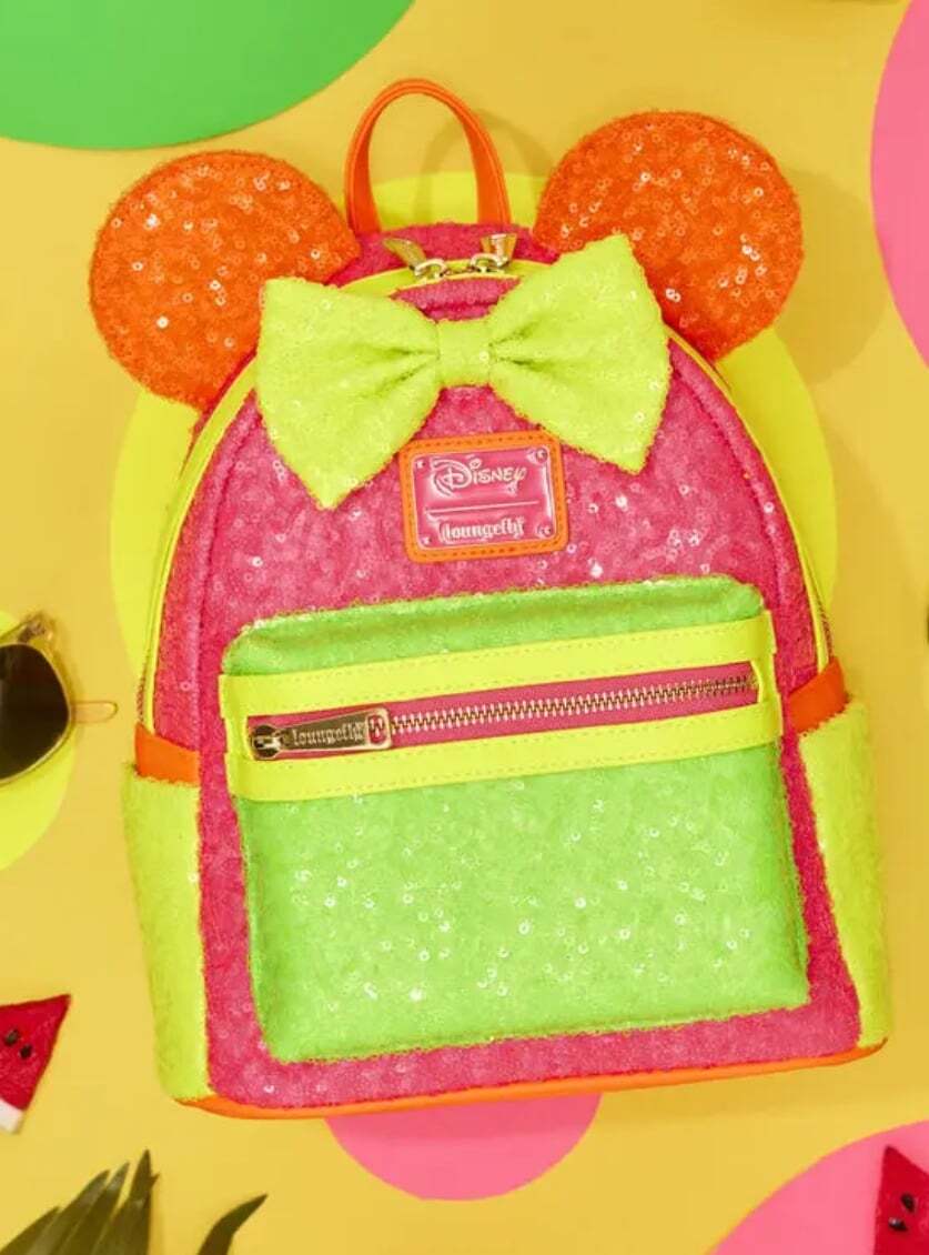Loungefly Disney Minnie Mouse Color Block Neon Sequin Mini Backpack & Cardholder
