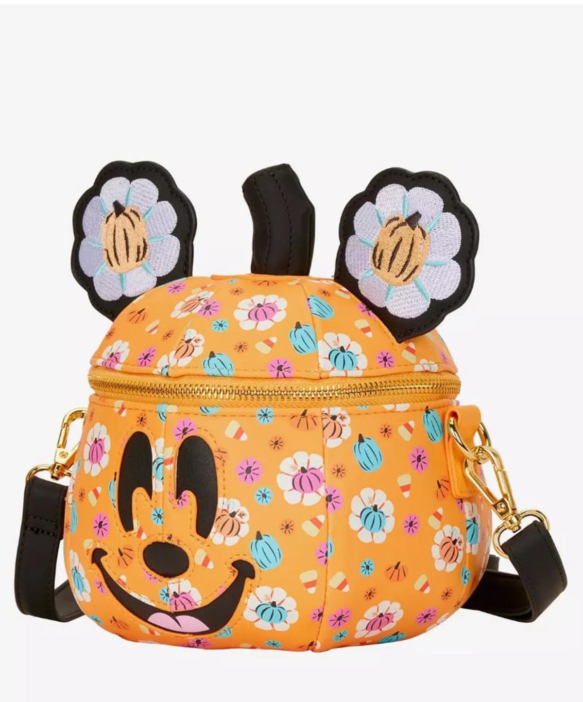 Loungefly Disney Mickey Floral Pumpkin Figural Crossbody Bag