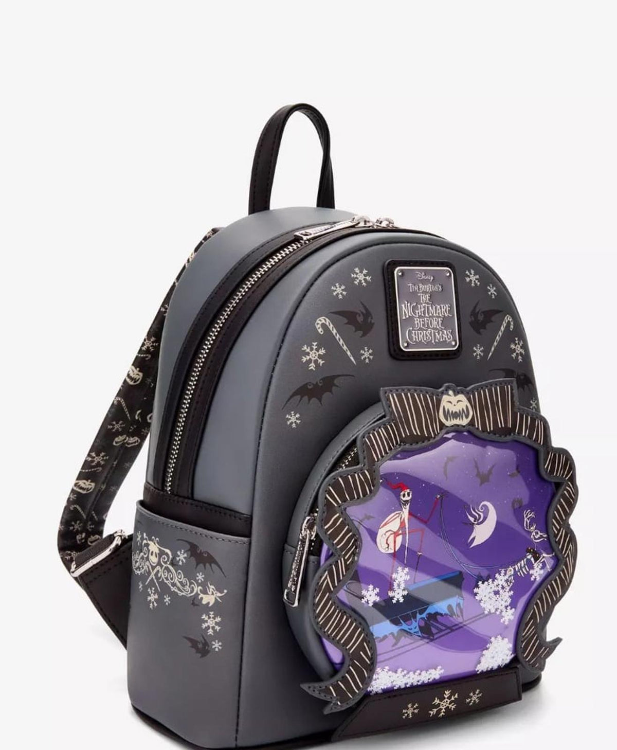 Loungefly Disney NBC Jack/Zero Sleigh Ride Snow Globe GITD Mini Backpack