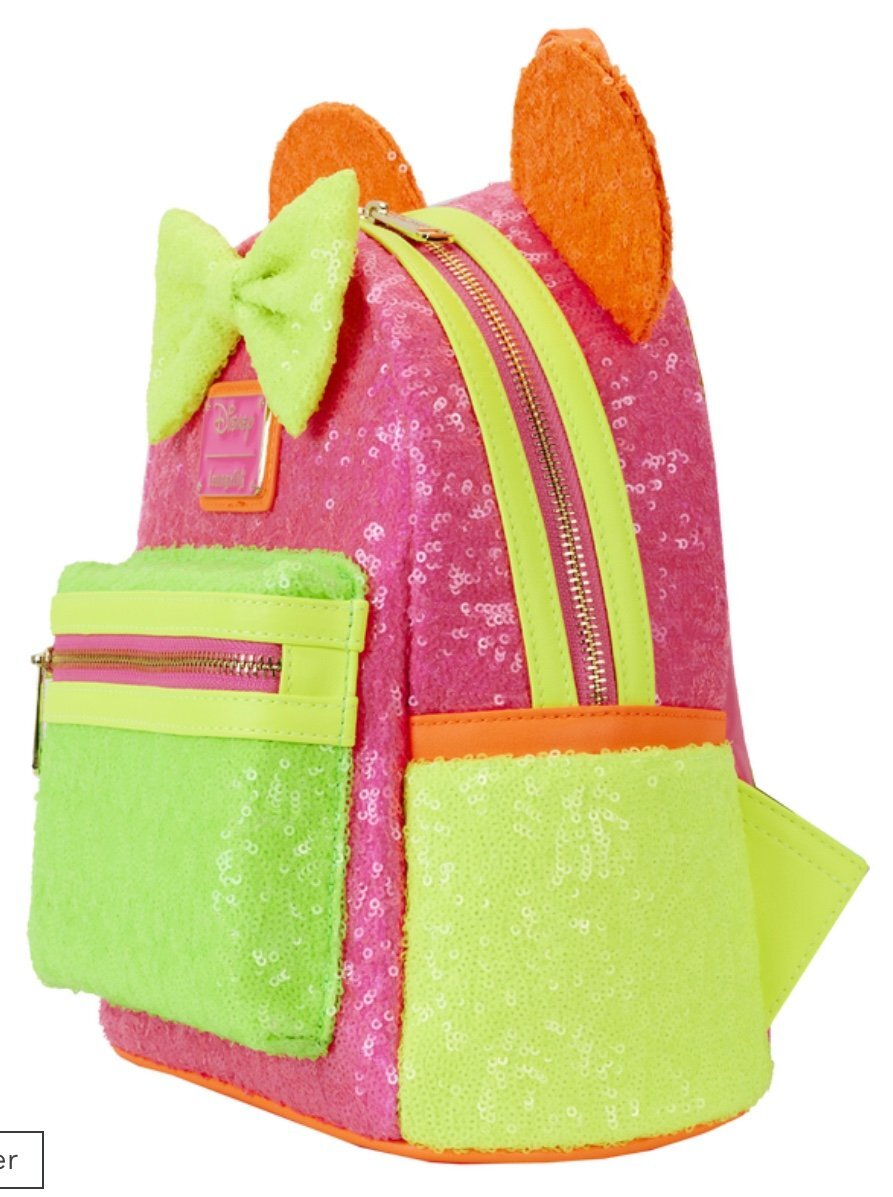 Loungefly Disney Minnie Mouse Color Block Neon Sequin Mini Backpack & Cardholder
