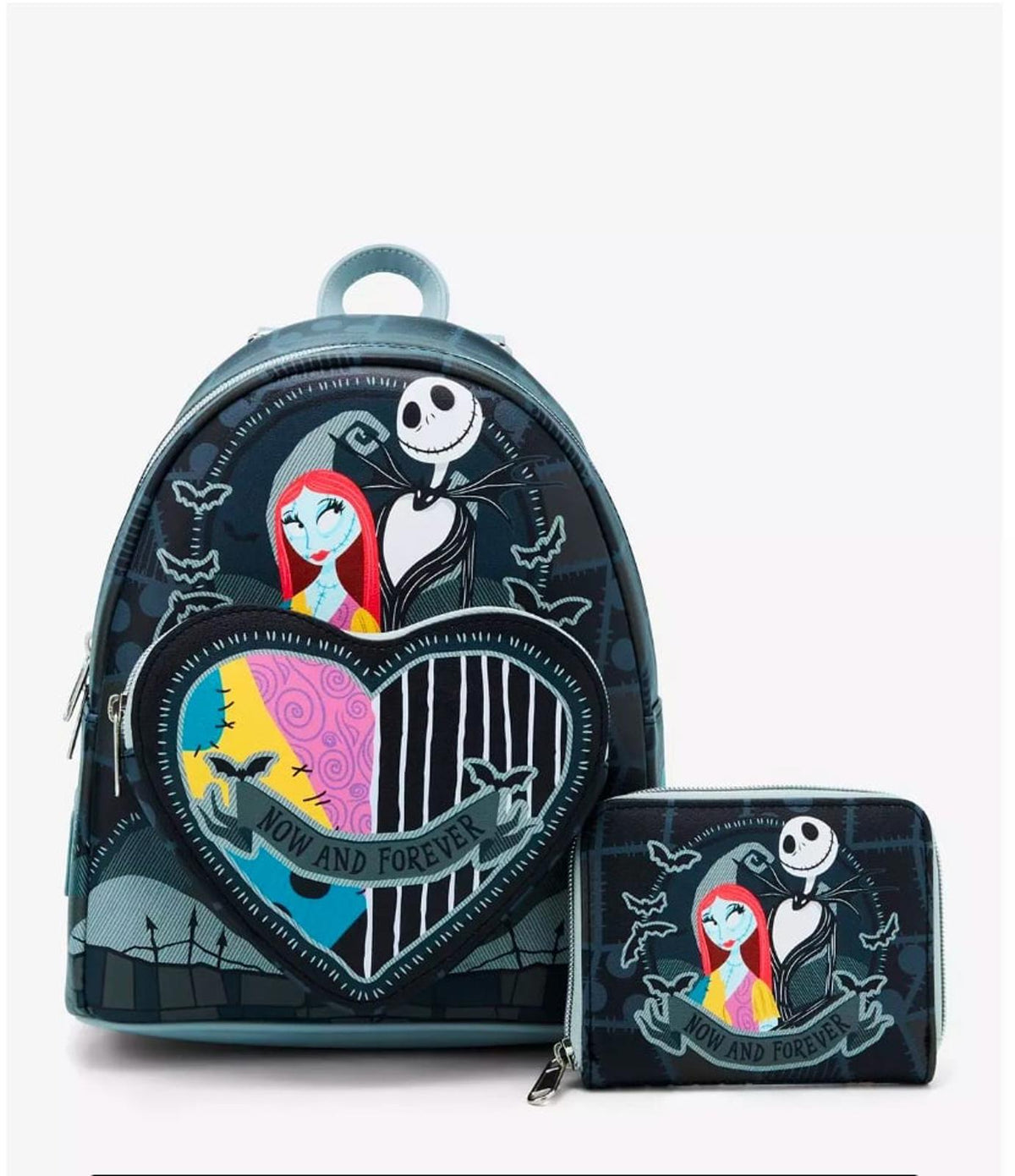 Loungefly The Nightmare Before Christmas Jack & Sally Split Heart Mini Backpack