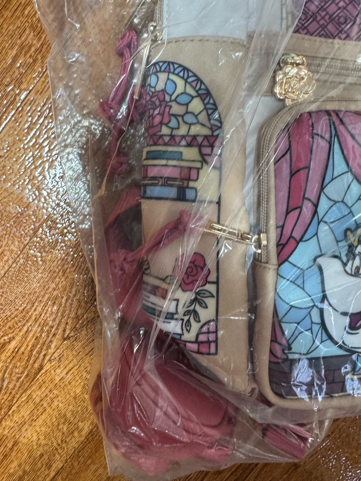 Disney Beauty and The Beast Stained Glass Portraits Backpack w/Rose Coin Purse